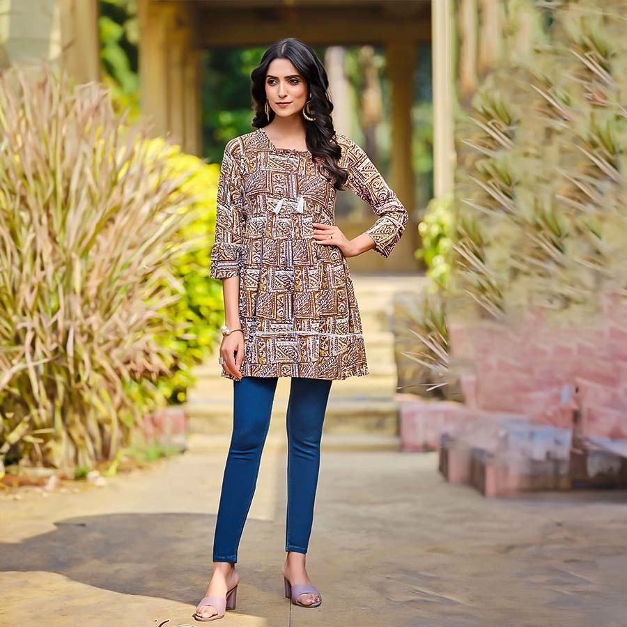 Brown Rayon Casual Wear Kurti