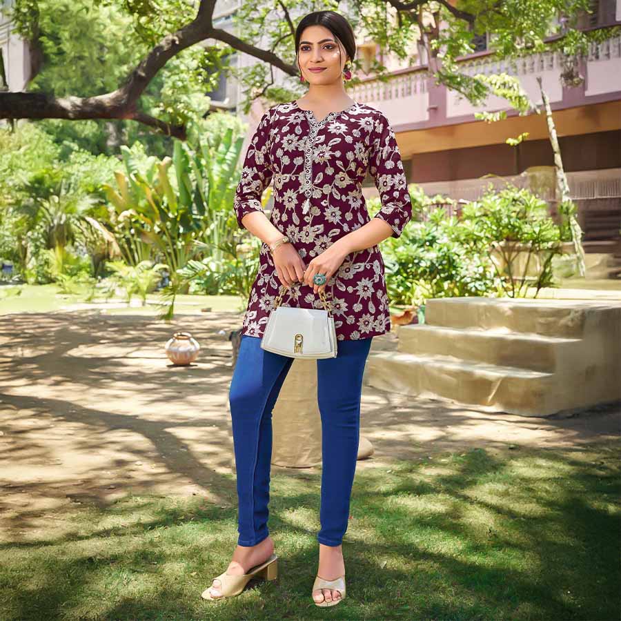 Violet Cotton Printed Kurti