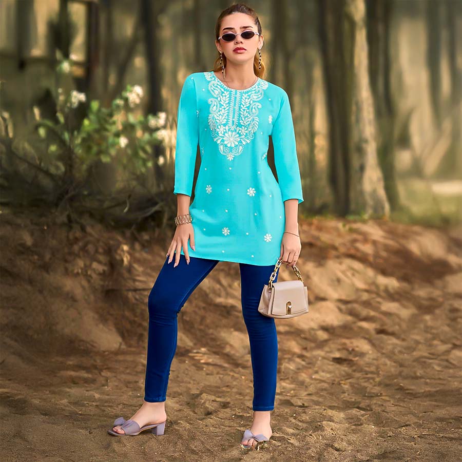 Blue Rayon Casual Wear Kurti