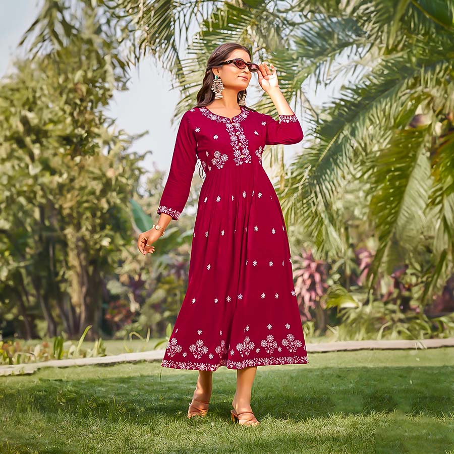 Red Rayon Casual Wear Kurti