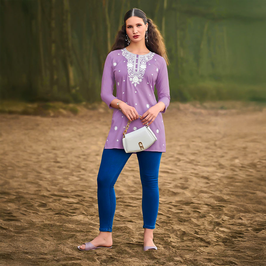 Purple Rayon Casual Wear Kurti