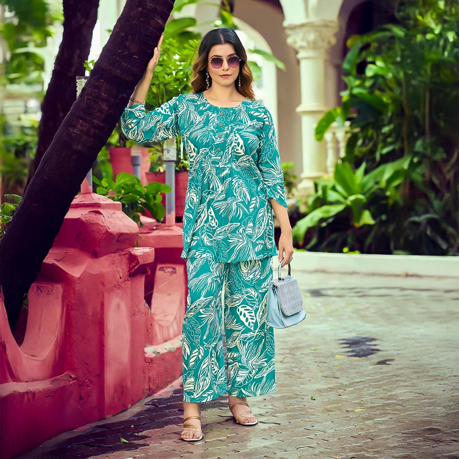 Green  Rayon Printed Kurti