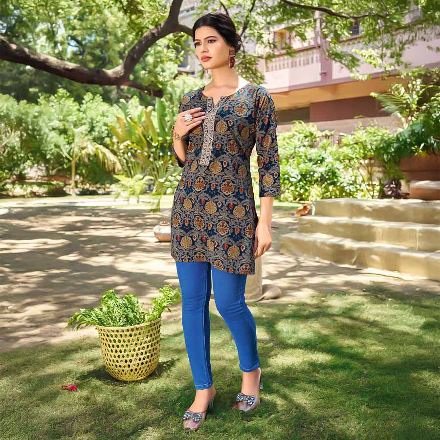 Green  Cotton Printed Kurti