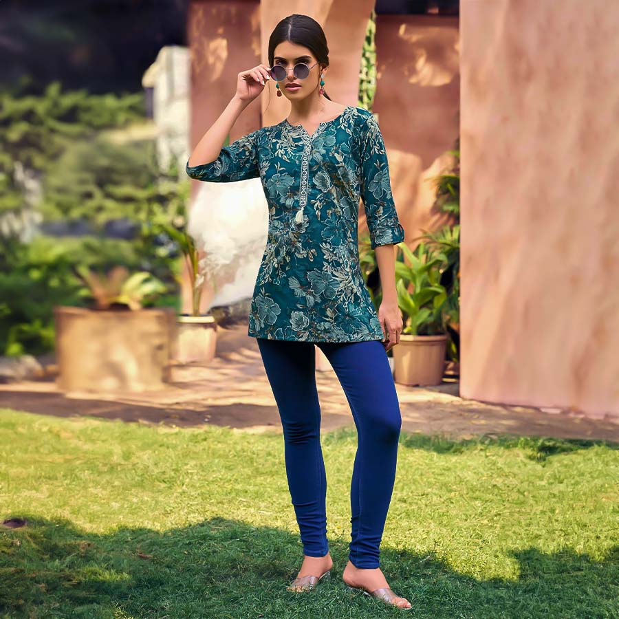 Green  Cotton Printed Kurti