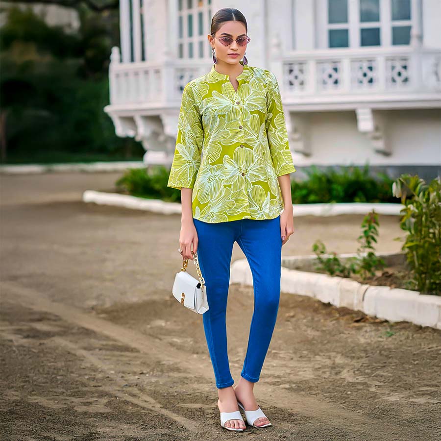 Green  Rayon Printed Kurti