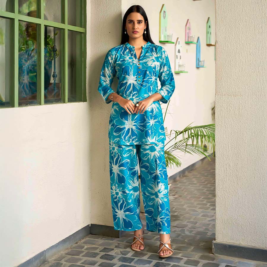 Blue Rayon Printed Kurti