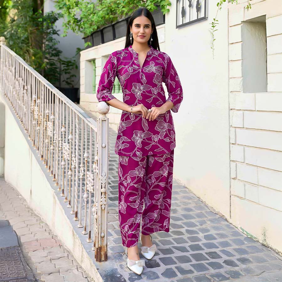 Violet Rayon Printed Kurti