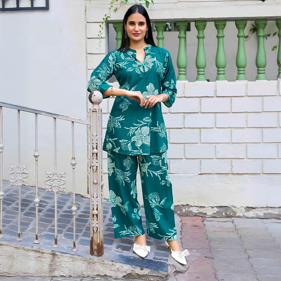 Green  Rayon Printed Kurti
