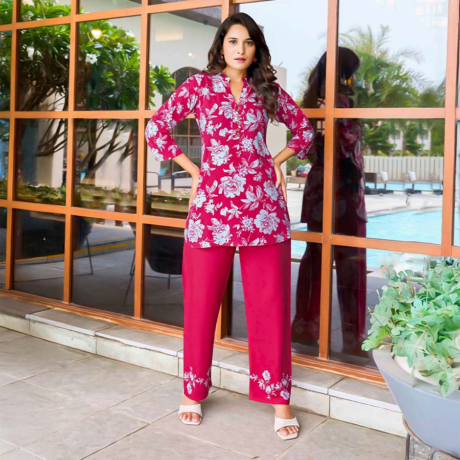 Red  Rayon Print Printed Kurti