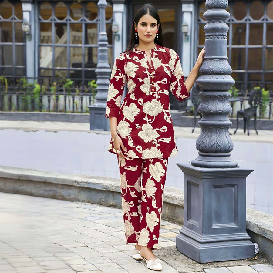 Red  Cotton Casual Wear Salwar Kameez