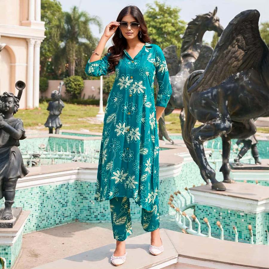 Green  Rayon Casual Wear Kurti