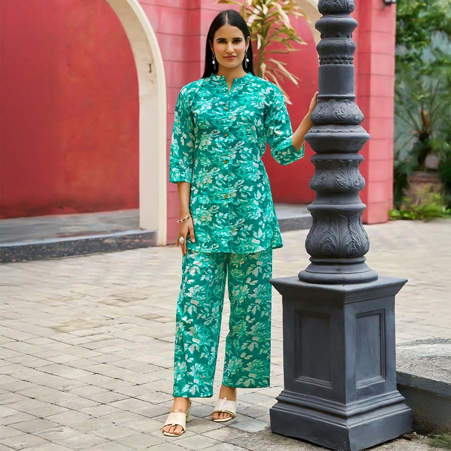 Green  Cotton Casual Wear Salwar Kameez