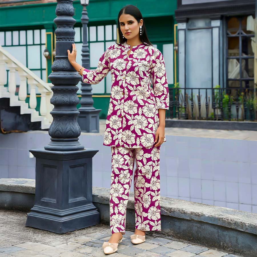 Violet Cotton Casual Wear Salwar Kameez