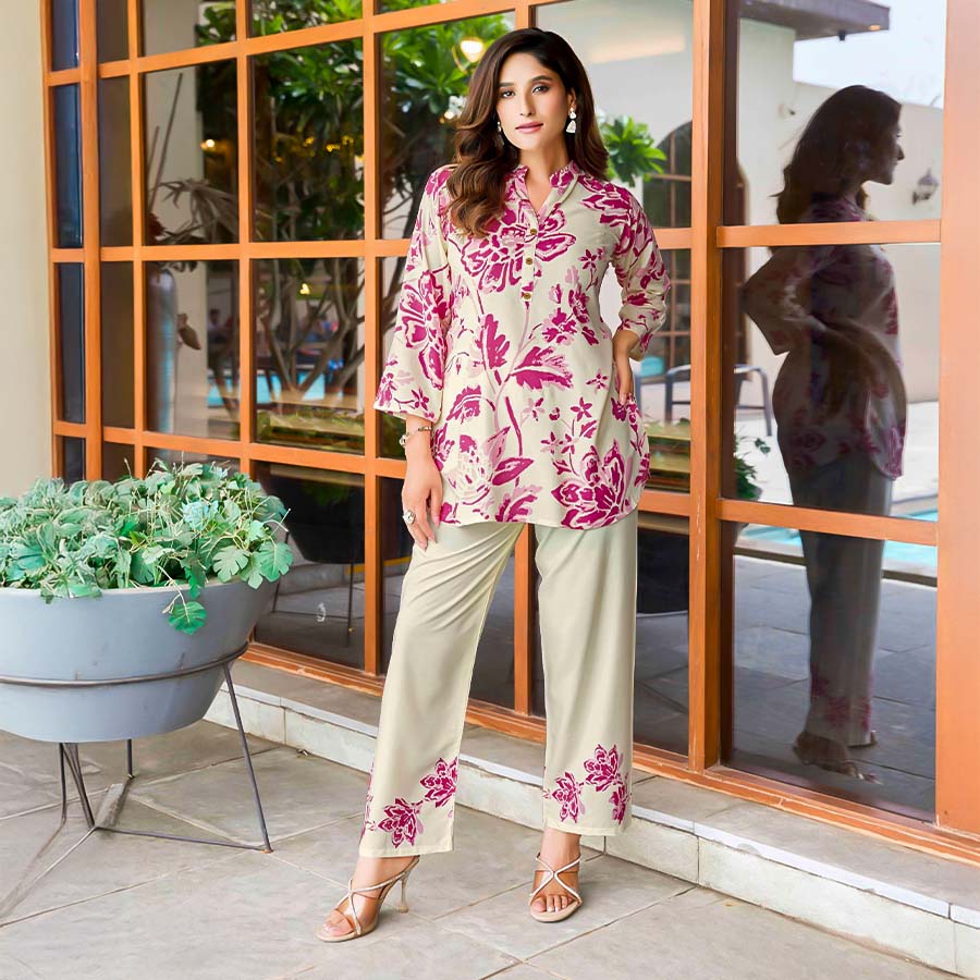 White  Rayon Print Printed Kurti