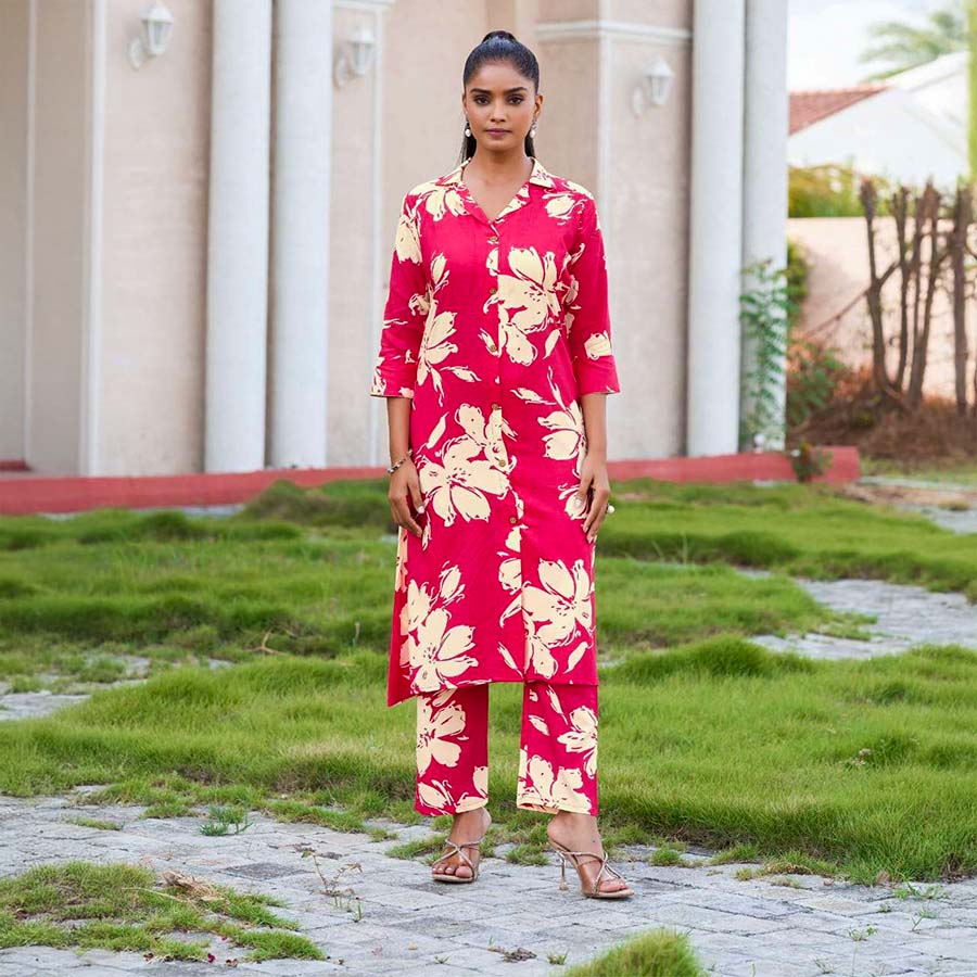 Red Rayon Casual Wear Kurti