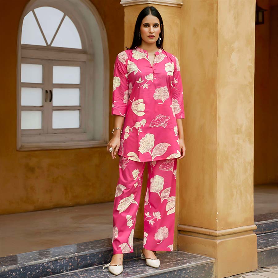 Pink Cotton Casual Wear Salwar Kameez