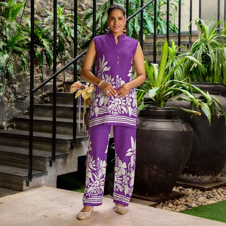 Purple  Rayon Printed Kurti