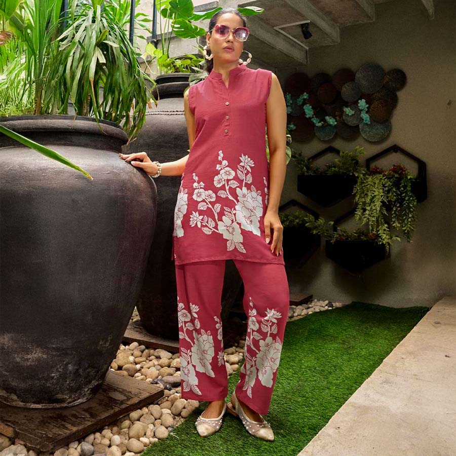 Red  Rayon Printed Kurti