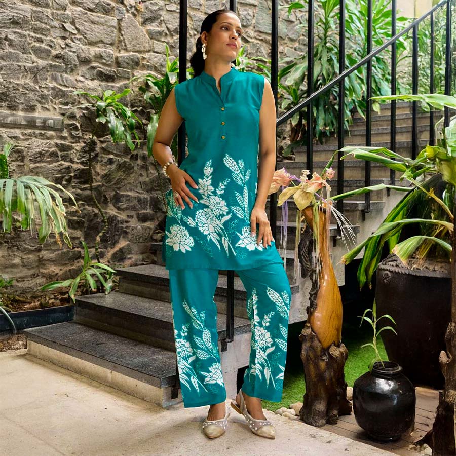 Green  Rayon Printed Kurti