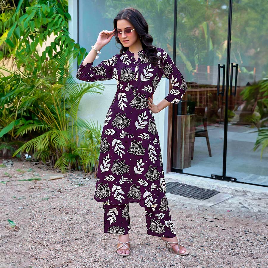 Violet  Rayon Printed Kurti
