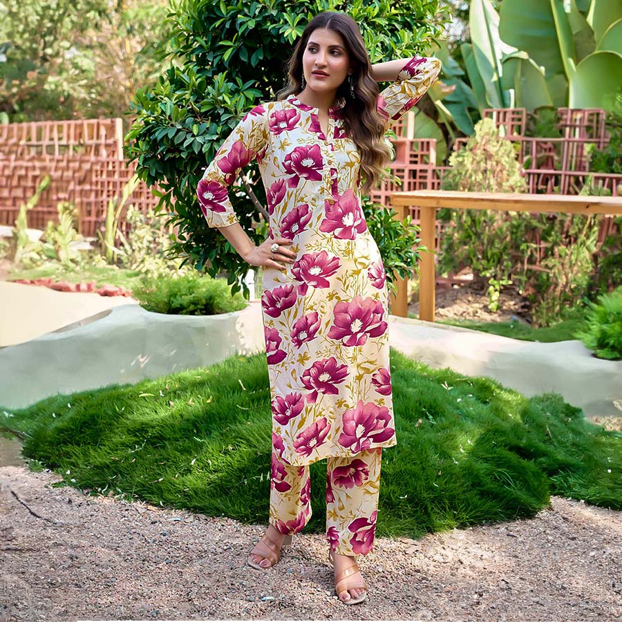 Yellow Rayon Printed Kurti
