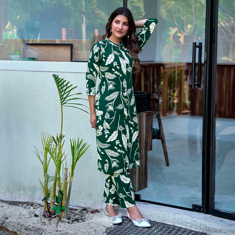 Green  Rayon Printed Kurti