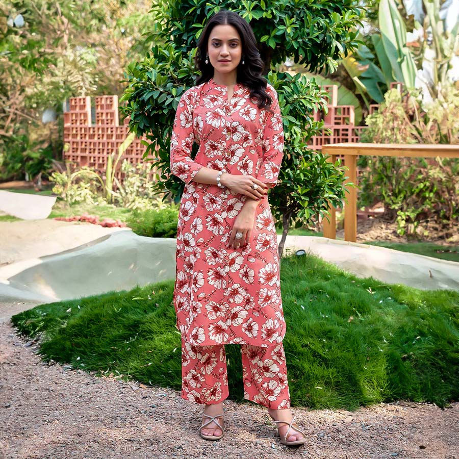 Pink  Rayon Printed Kurti