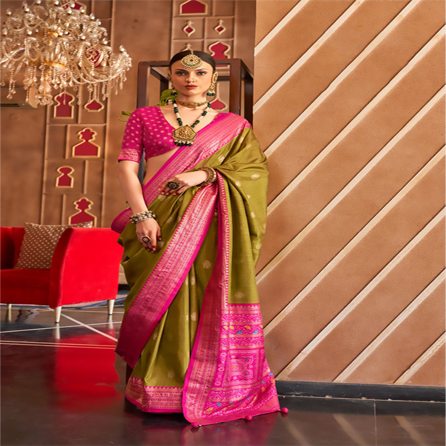 Pink & green Silk Partywear Saree