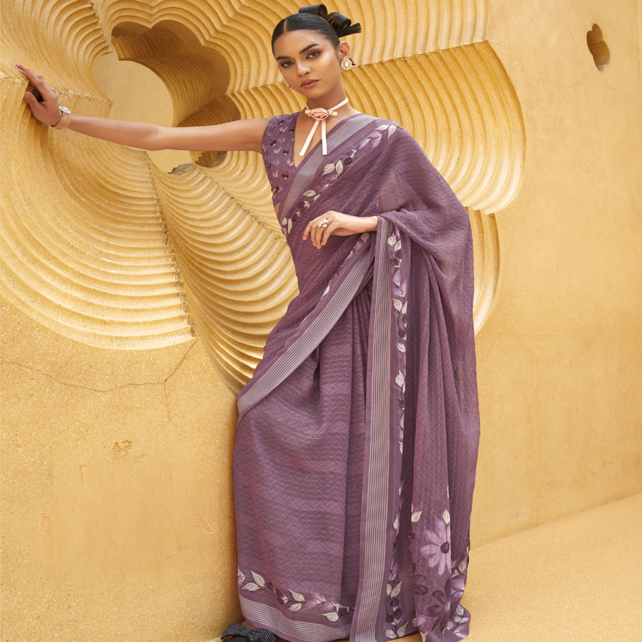 Light purple Georgette Printed Saree