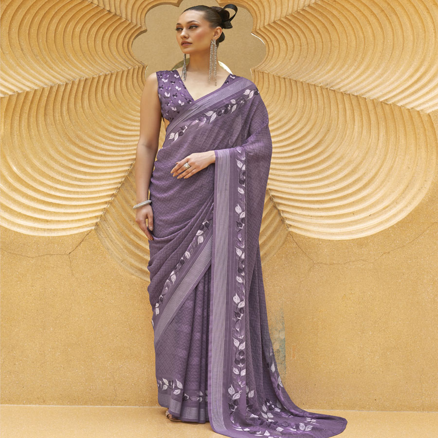 Light purple Georgette Printed Saree