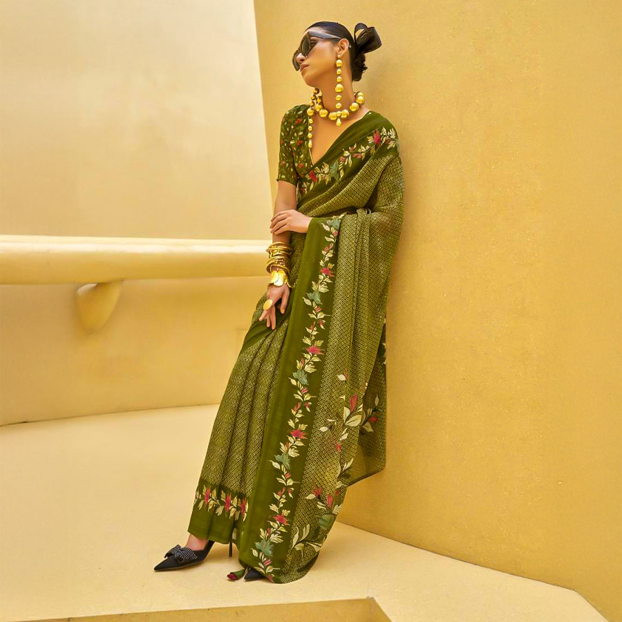 Green  Georgette Casual Wear Saree