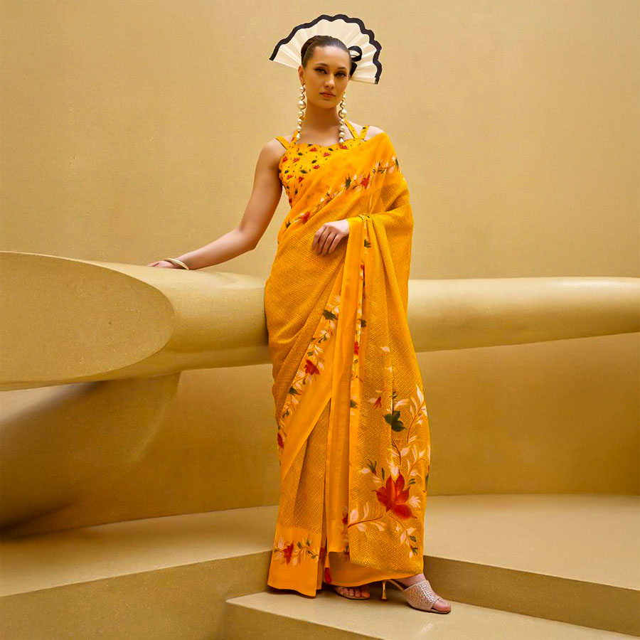 Yellow Georgette Casual Wear Saree