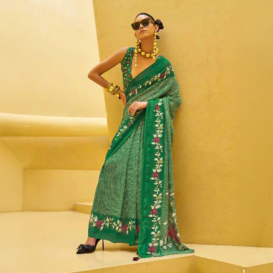 Green  Georgette Casual Wear Saree