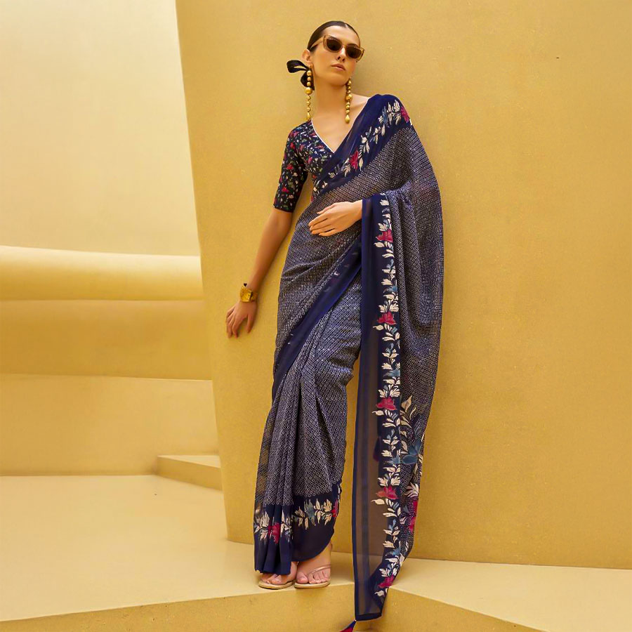Blue  Georgette Casual Wear Saree