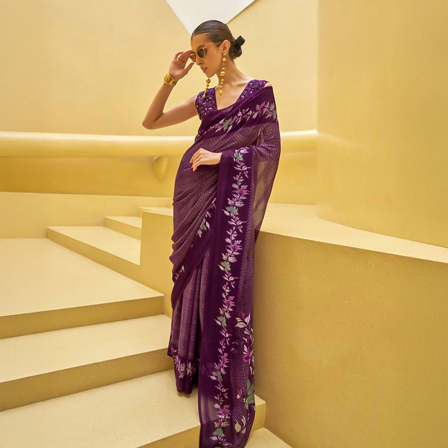 Violet Georgette Casual Wear Saree