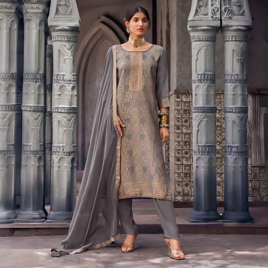 Grey  Muslin Jacquard  Casual Wear Salwar Kameez