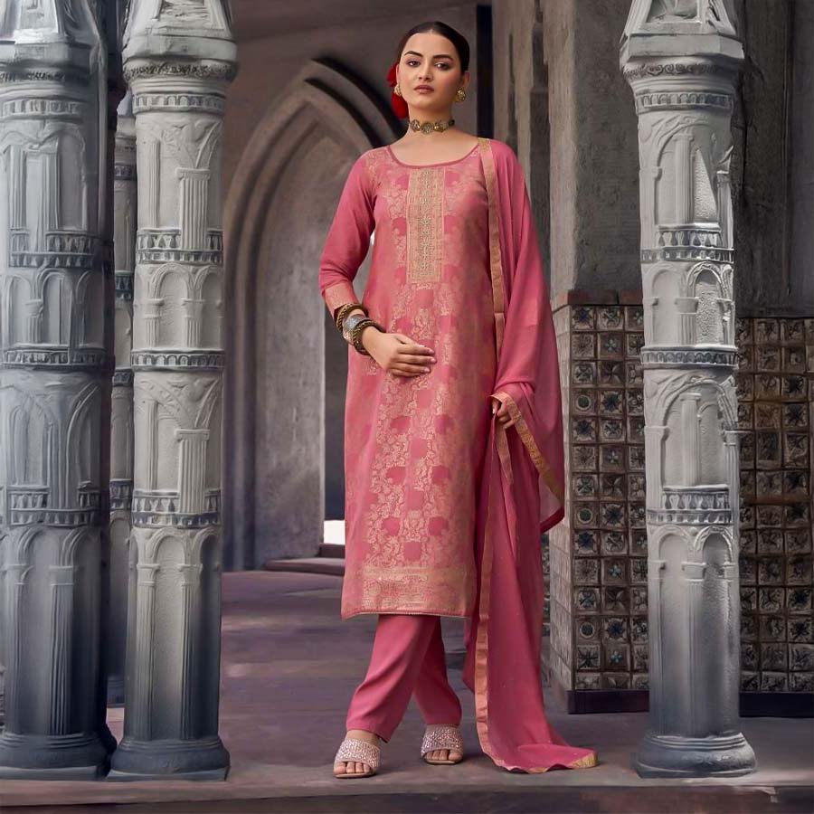 Pink  Muslin Jacquard  Casual Wear Salwar Kameez