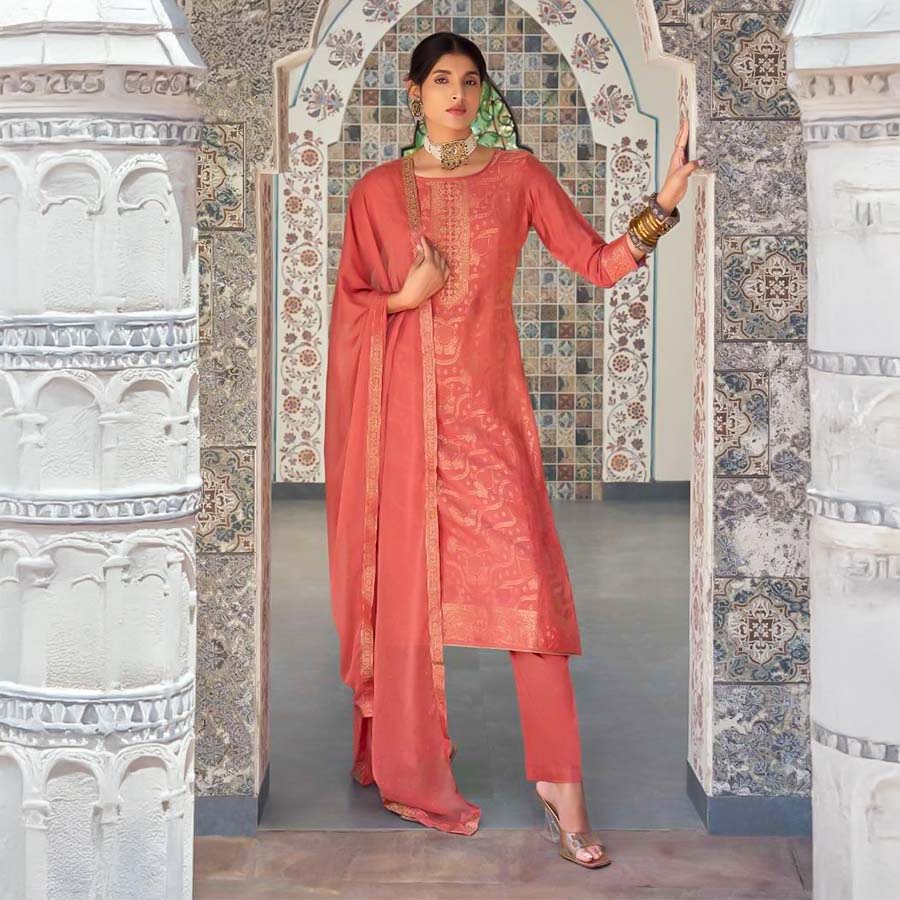 Orange  Muslin Jacquard  Casual Wear Salwar Kameez