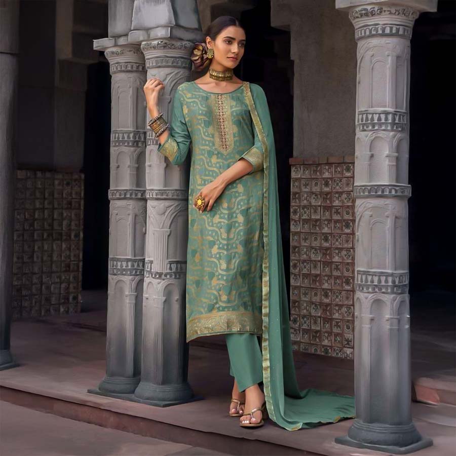 Green  Muslin Jacquard  Casual Wear Salwar Kameez