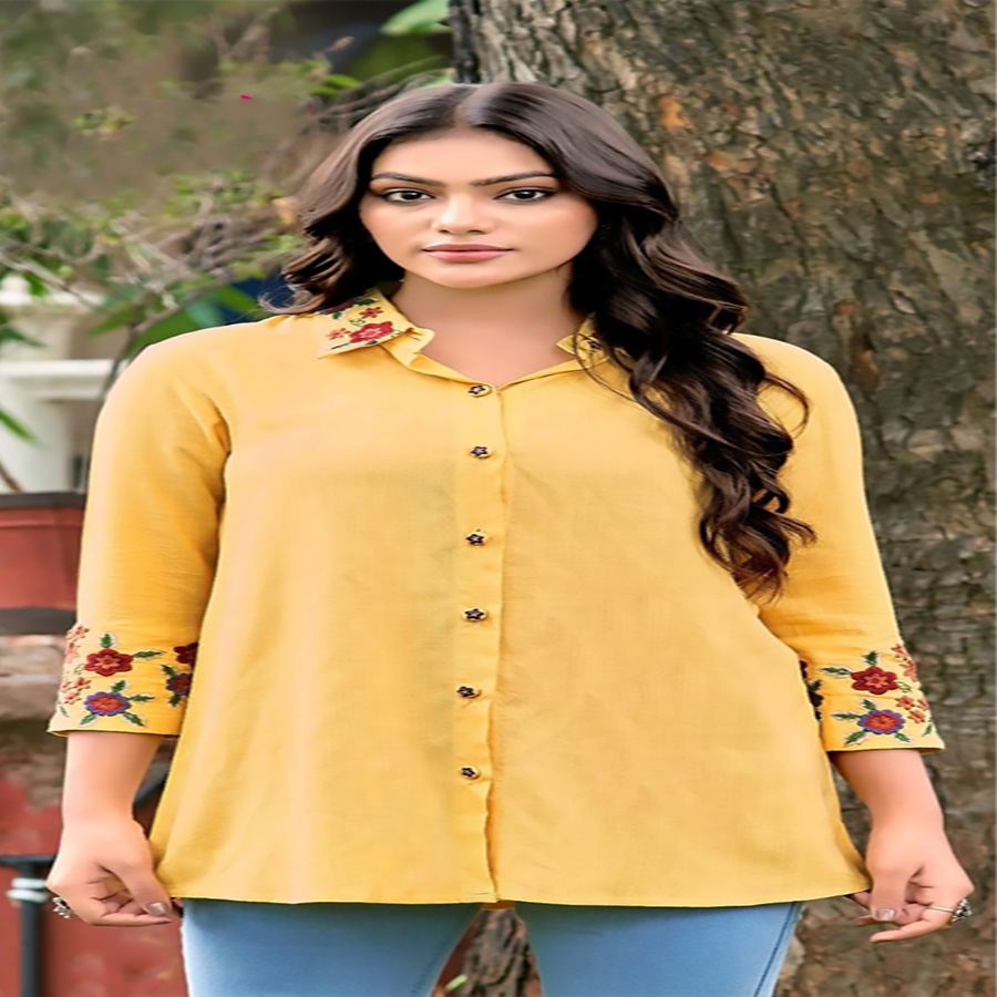 Yellow rayon Casual Kurtis