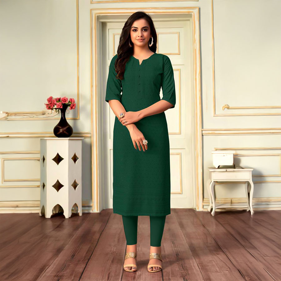 Green  Rayon Casual Wear Kurti