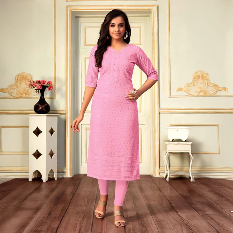 Pink  Rayon Casual Wear Kurti