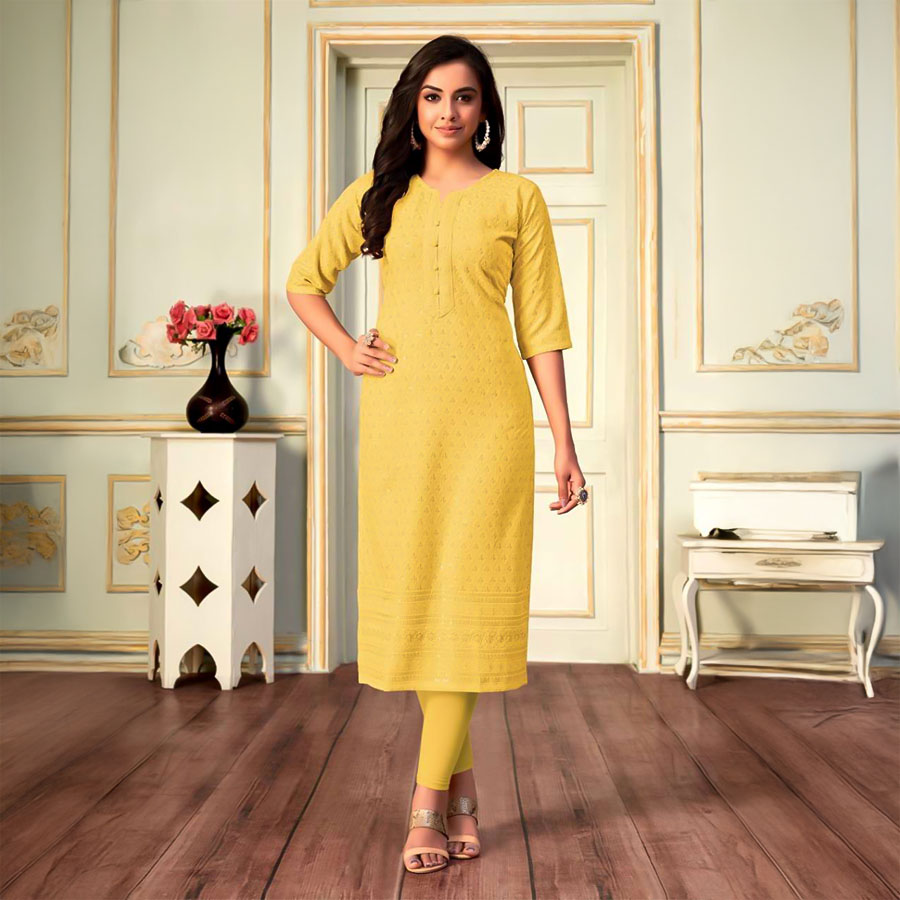 Yellow Rayon Casual Wear Kurti