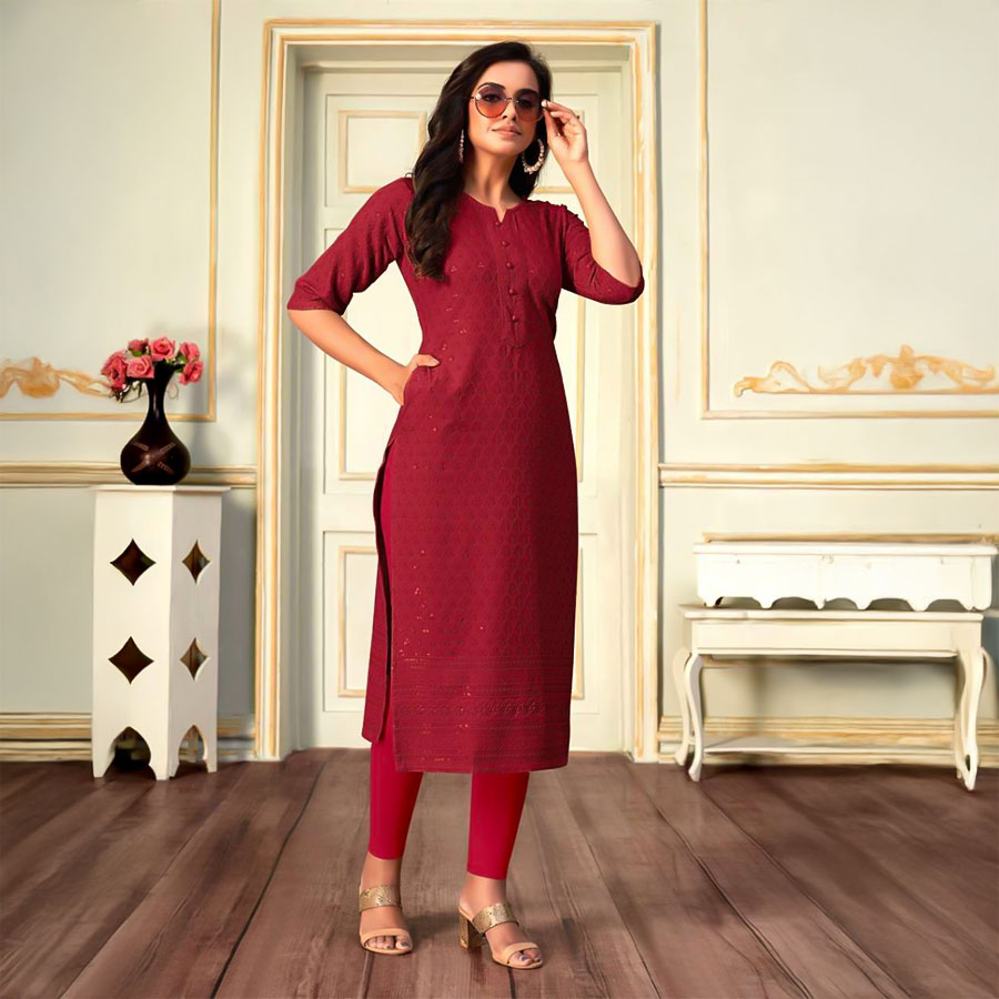 Red  Rayon Casual Wear Kurti