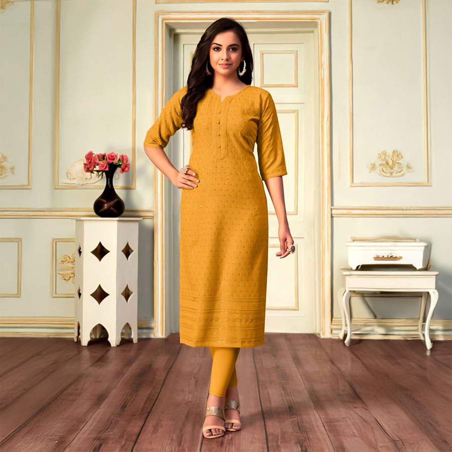 Yellow Rayon Casual Wear Kurti