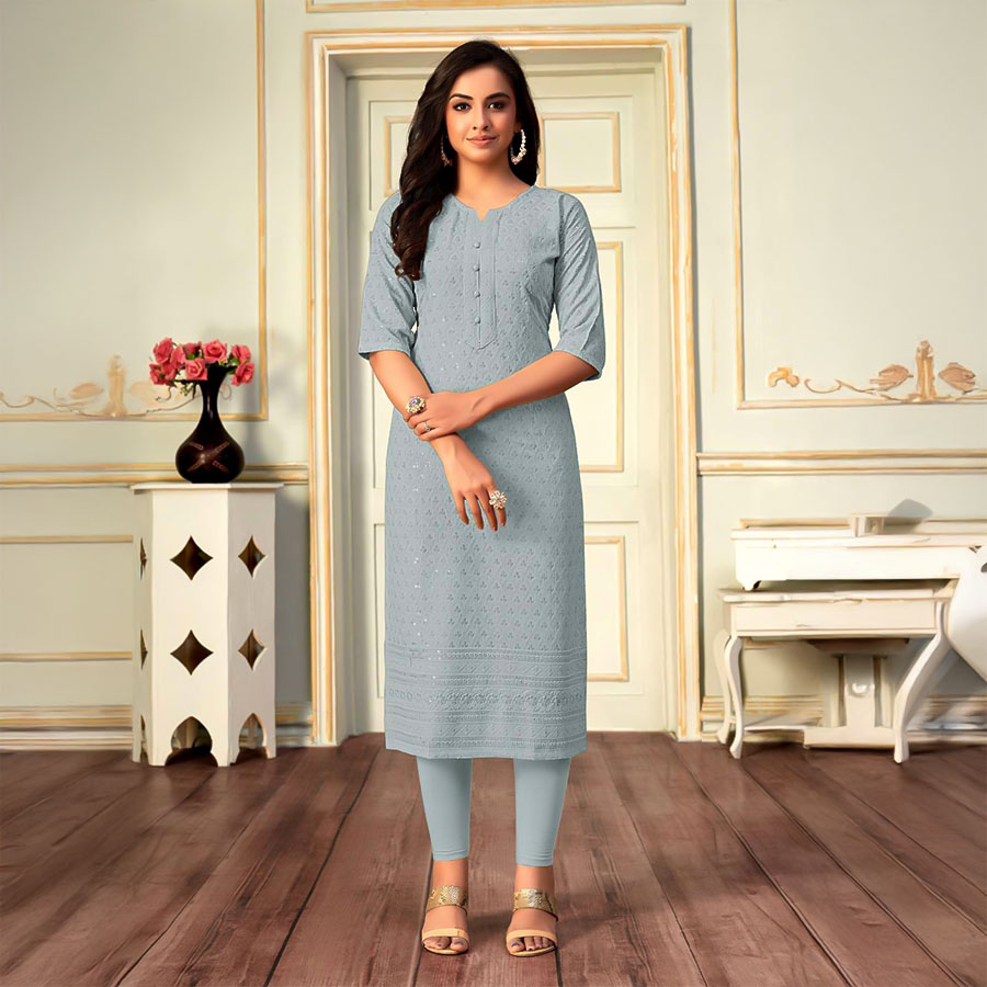 Grey Rayon Casual Wear Kurti