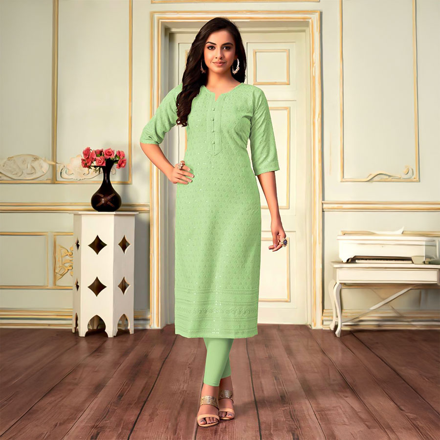 Green  Rayon Casual Wear Kurti