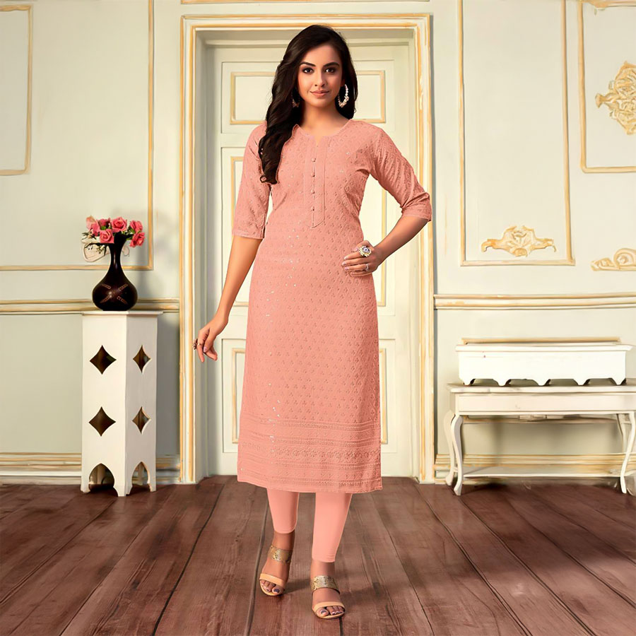 Salmon Rayon Casual Wear Kurti