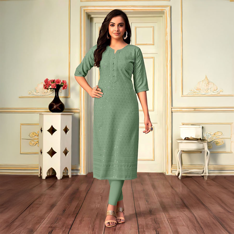 Green  Rayon Casual Wear Kurti