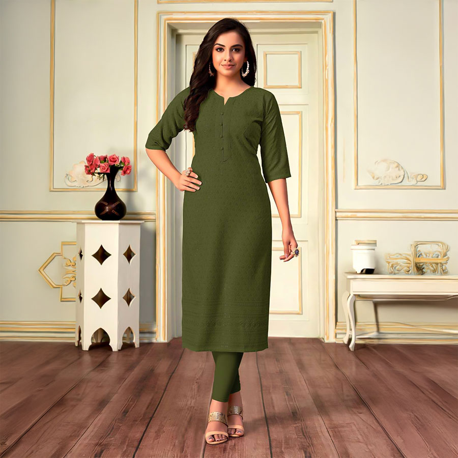 Green  Rayon Casual Wear Kurti